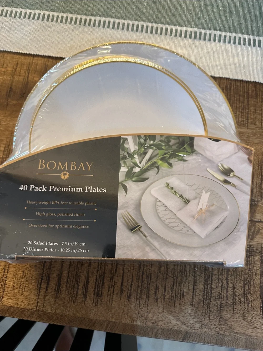 Bombay White Plates with Gold Rim - 40 Piece 20 salad plates, 20 dinner plates